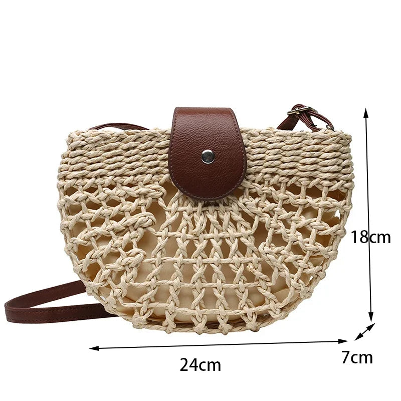 Bohemian Half Moon Straw Shoulder Bag