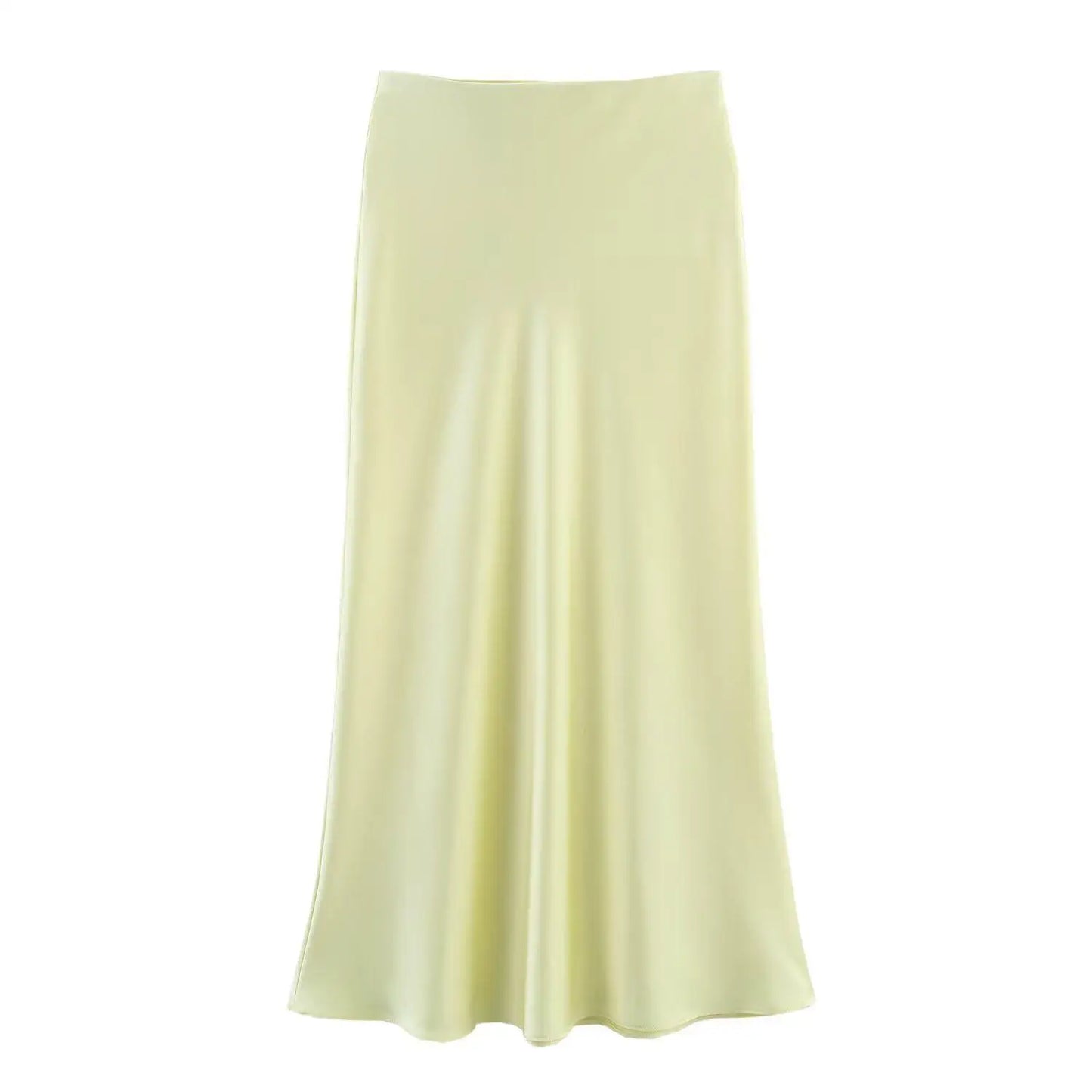 Women's High-Waist Satin Midi Skirt – Elegant Office & Everyday Wear