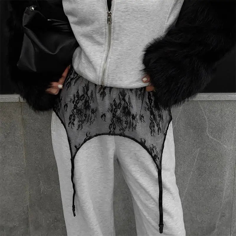 Bohemian Lace-Trim High-Waist Lounge Pants