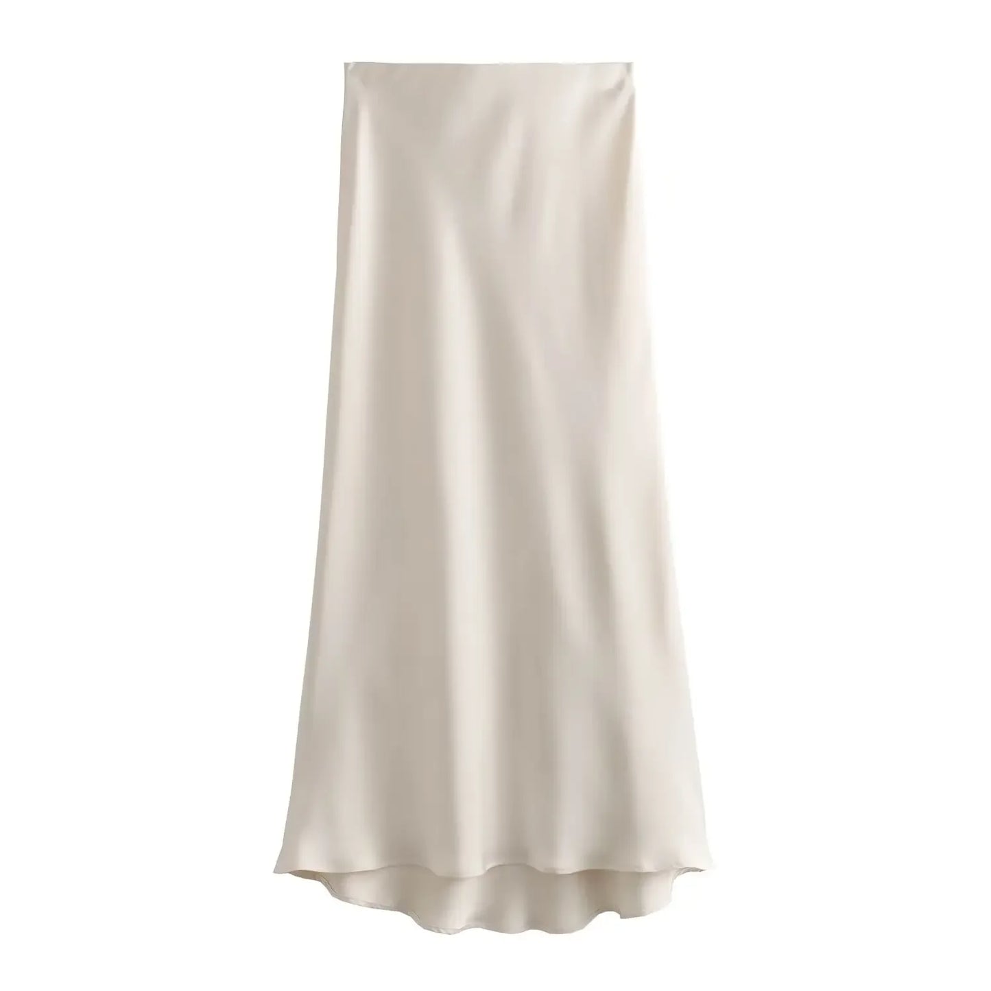 Women's High-Waist Satin Midi Skirt – Elegant Office & Everyday Wear