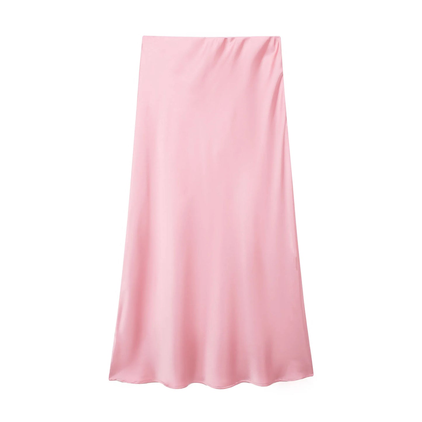 Women's High-Waist Satin Midi Skirt – Elegant Office & Everyday Wear