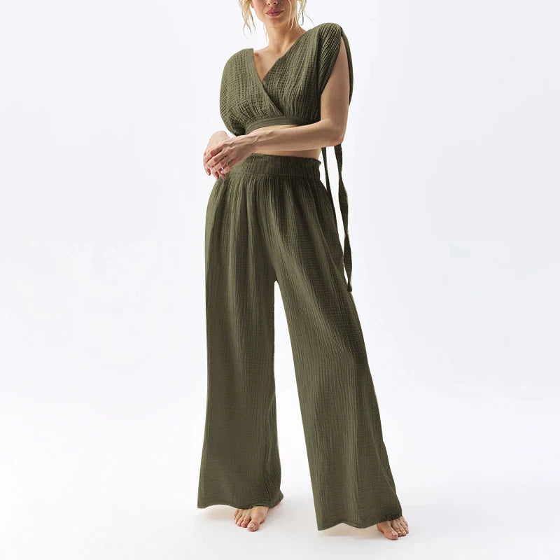 2026 Muslin 100% Cotton Gauze Baggy Pants Woman Casual Solid High Waist Wide Leg Sweatpants Harajuku Trousers PantalóN