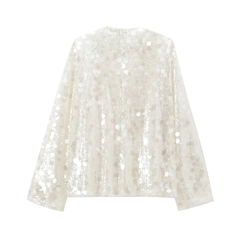 White sequin top on a white background
