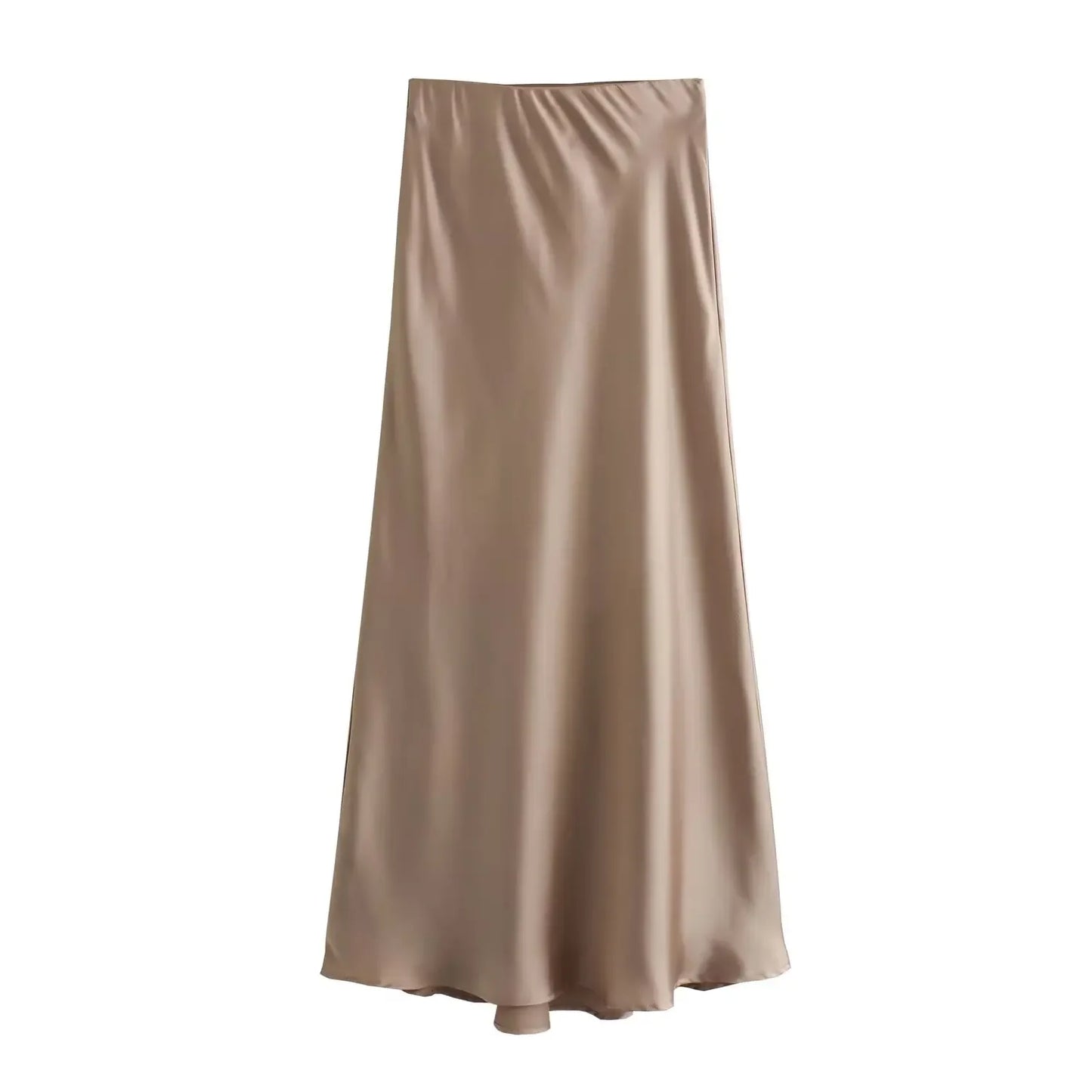 Women's High-Waist Satin Midi Skirt – Elegant Office & Everyday Wear