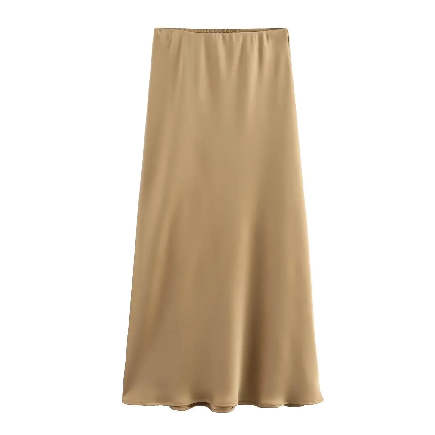 Women's High-Waist Satin Midi Skirt – Elegant Office & Everyday Wear