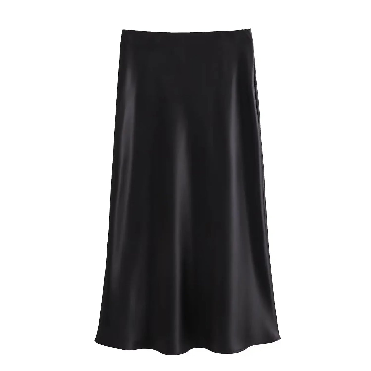Women's High-Waist Satin Midi Skirt – Elegant Office & Everyday Wear