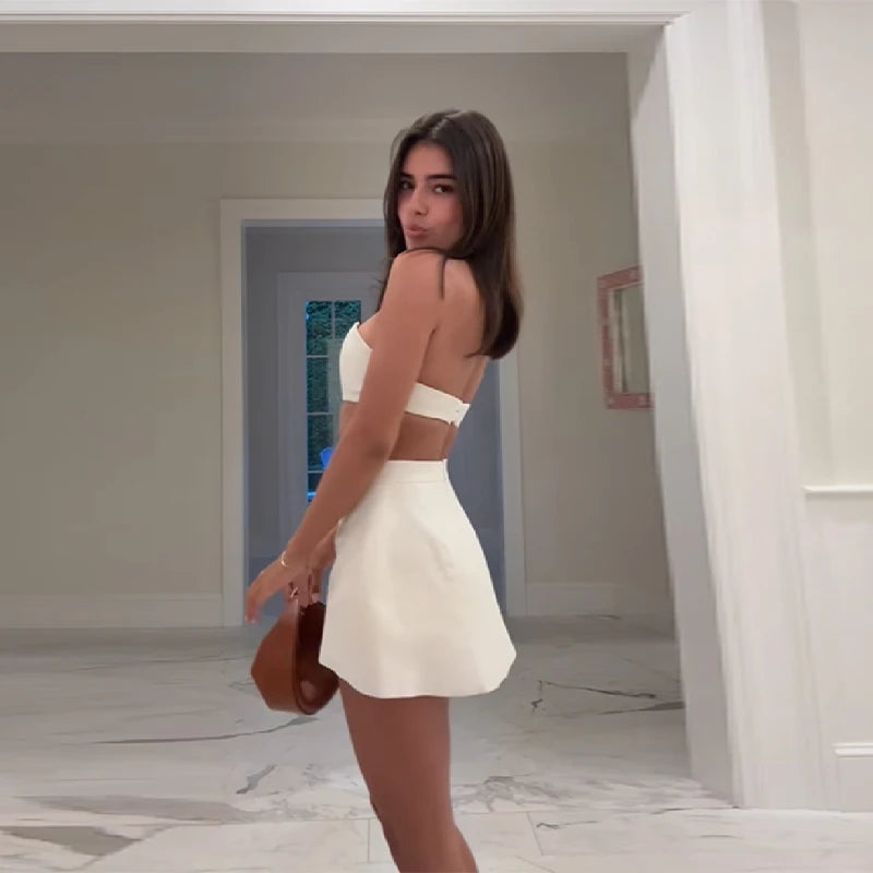 Linen Blend Strapless Top & Mini Skirt Set
