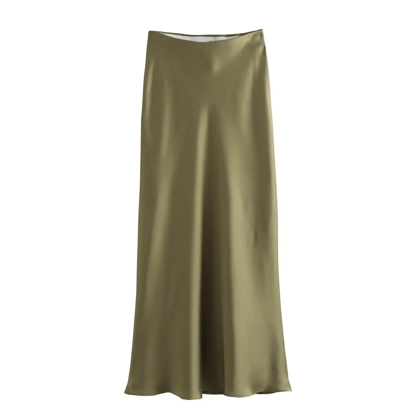 Women's High-Waist Satin Midi Skirt – Elegant Office & Everyday Wear