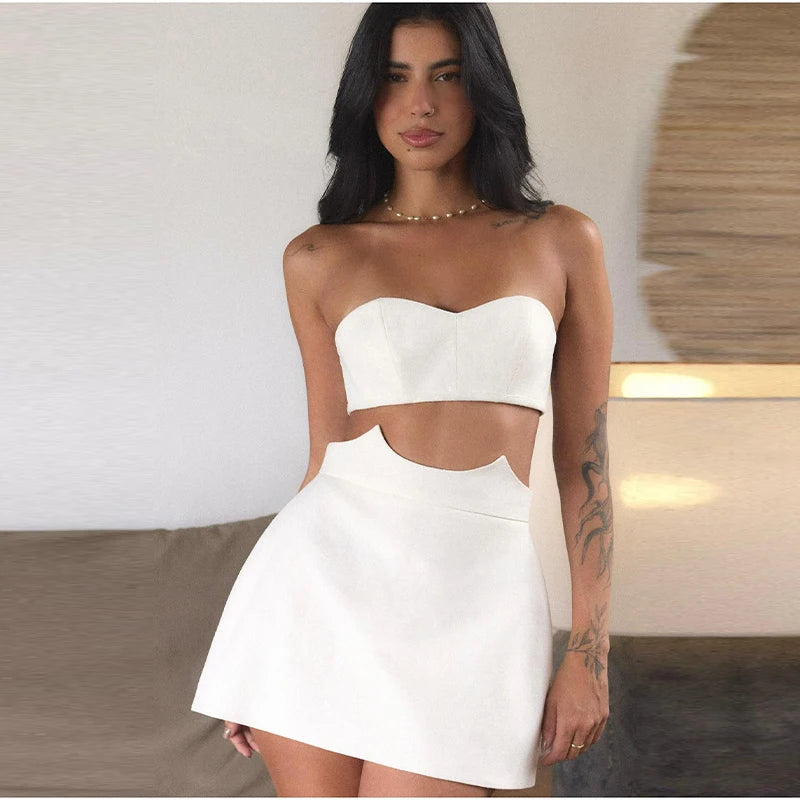 Linen Blend Strapless Top & Mini Skirt Set