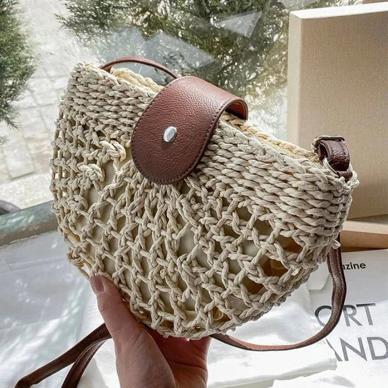 Bohemian Half Moon Straw Shoulder Bag