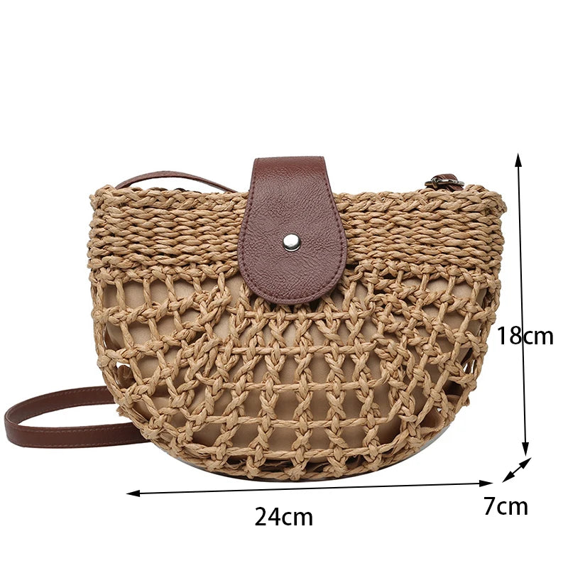 Bohemian Half Moon Straw Shoulder Bag