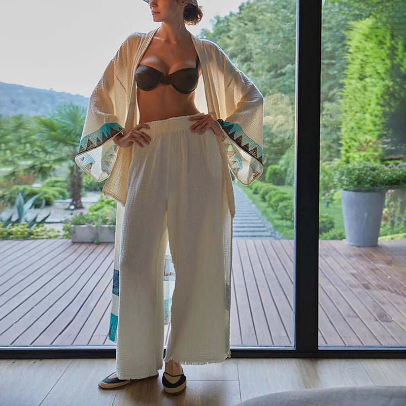 2026 Muslin 100% Cotton Gauze Baggy Pants Woman Casual Solid High Waist Wide Leg Sweatpants Harajuku Trousers PantalóN